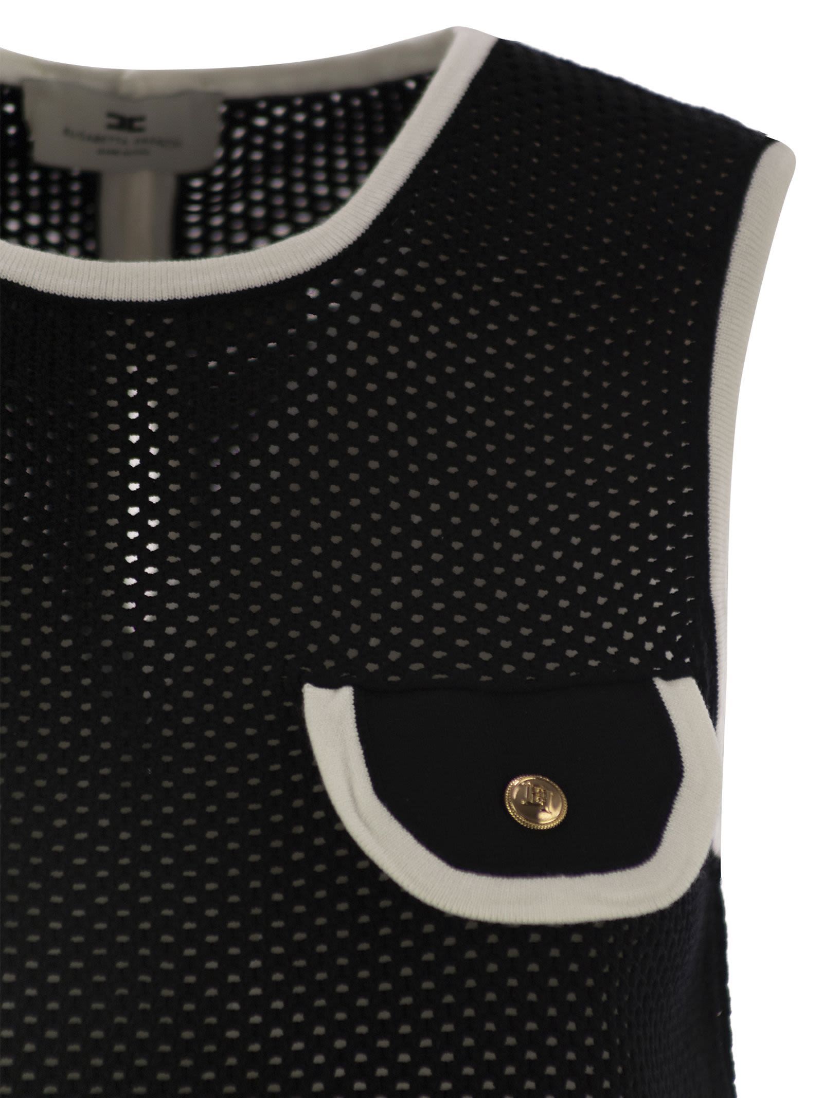 Elisabetta Franchi Sleeveless Mesh Top In Black