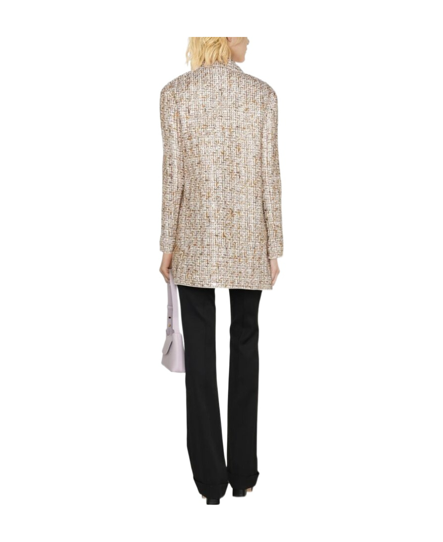 Giambattista Valli Gold-toned Button Tweed Single-breasted Coat In Nude