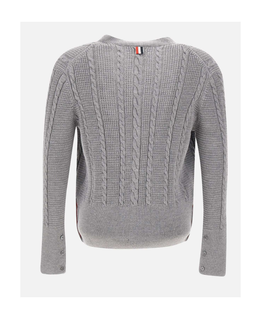 Shop Thom Browne Cable-knit Virgin-wool Cardigan In Gray