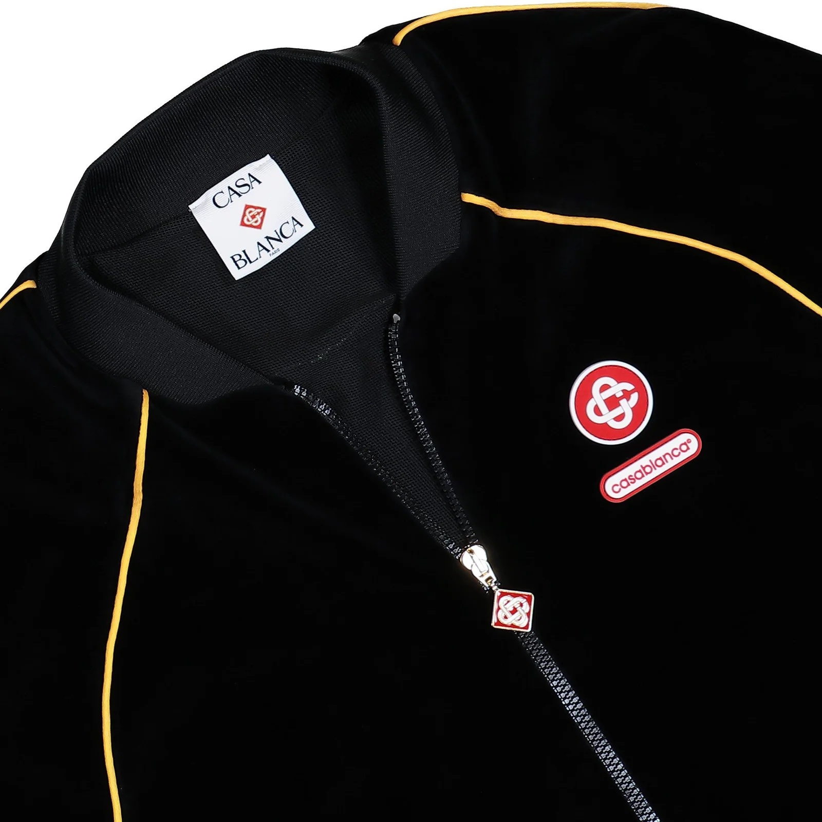Casablanca Black Velvet Bomber Jacket With Yellow Profiles In Black