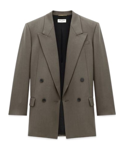 Saint Laurent Wool Peak Blazer In Green