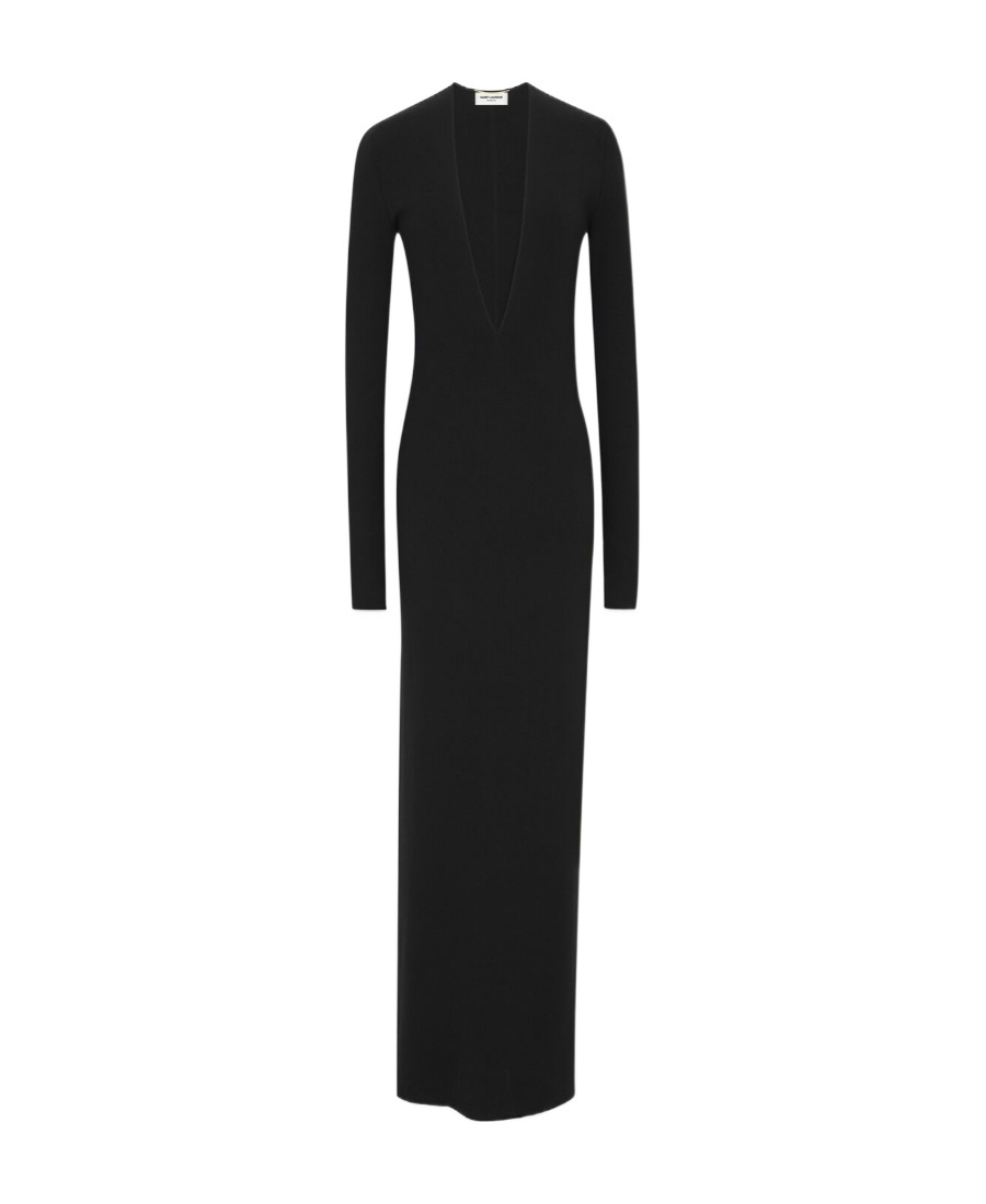 Saint Laurent Long Dress In Wool In Black
