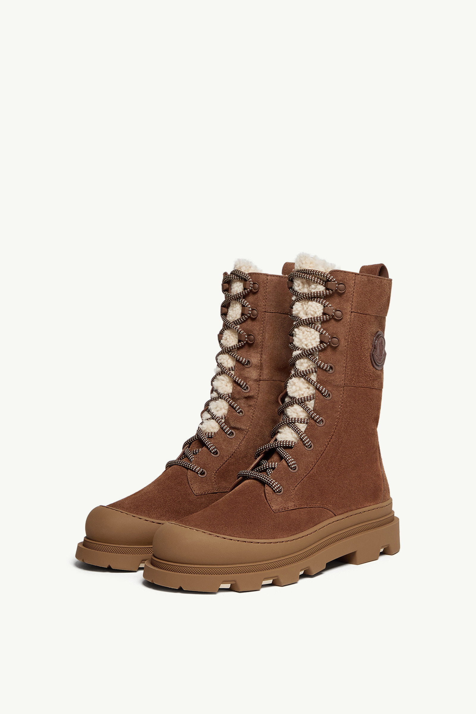 Moncler Vera Shearling Lace-up High Boots In Brown