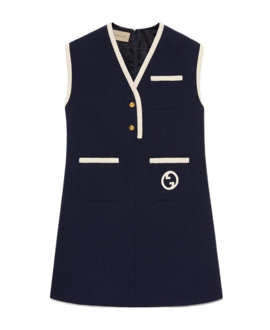 Gucci Retro Tweed Mini Dress In Blue