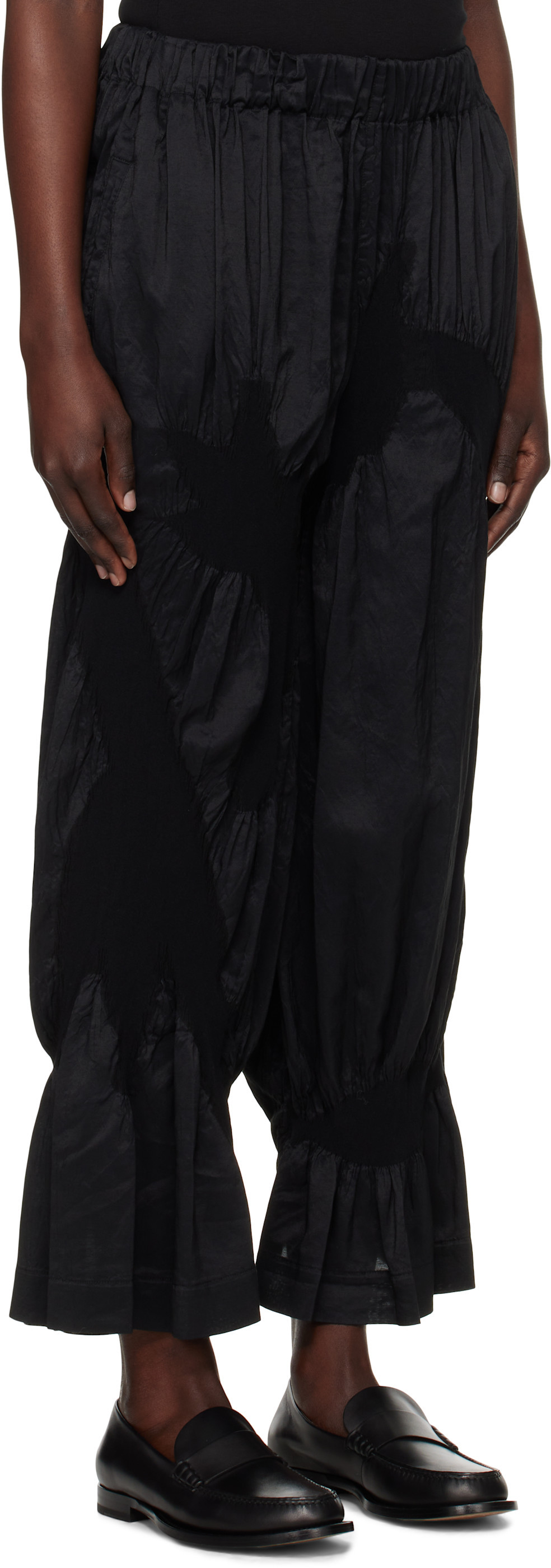 Issey Miyake Gathered Cotton-blend Trousers In Black