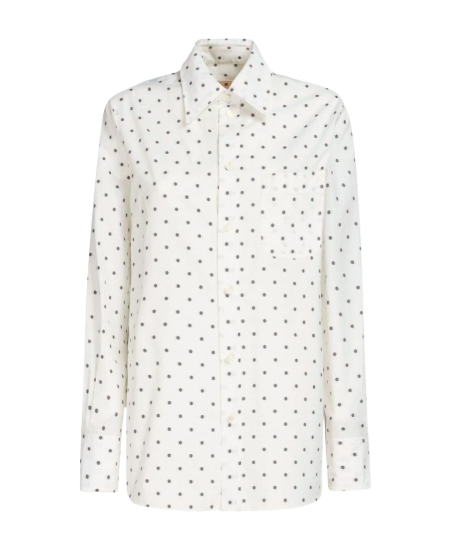 Shop Marni White Poplin Shirt With Polka Dots