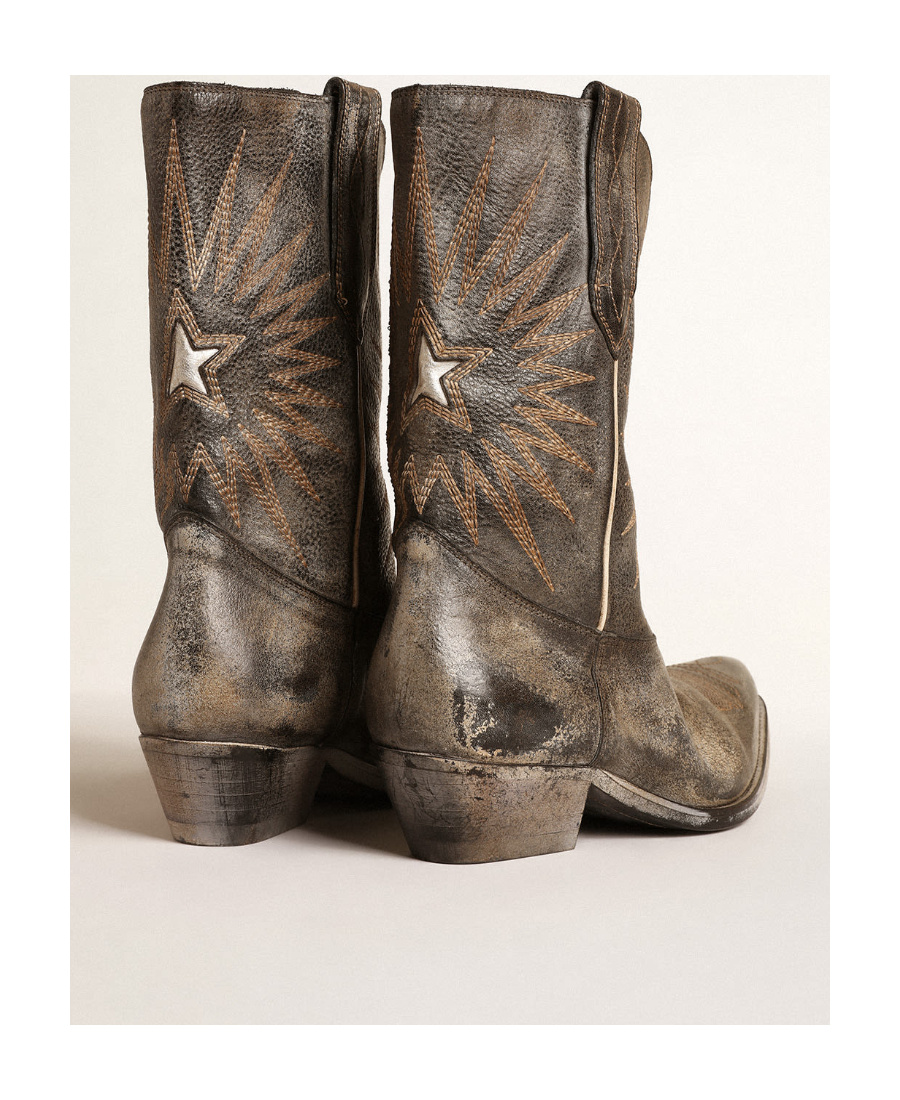 Golden Goose Black Leather Western Boots In Brown