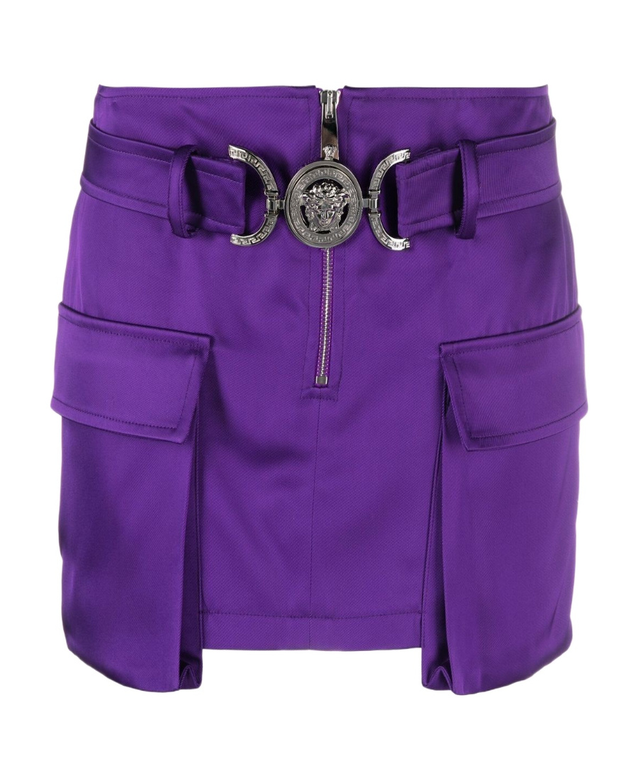 Versace Medusa Satin Cargo Miniskirt In Purple