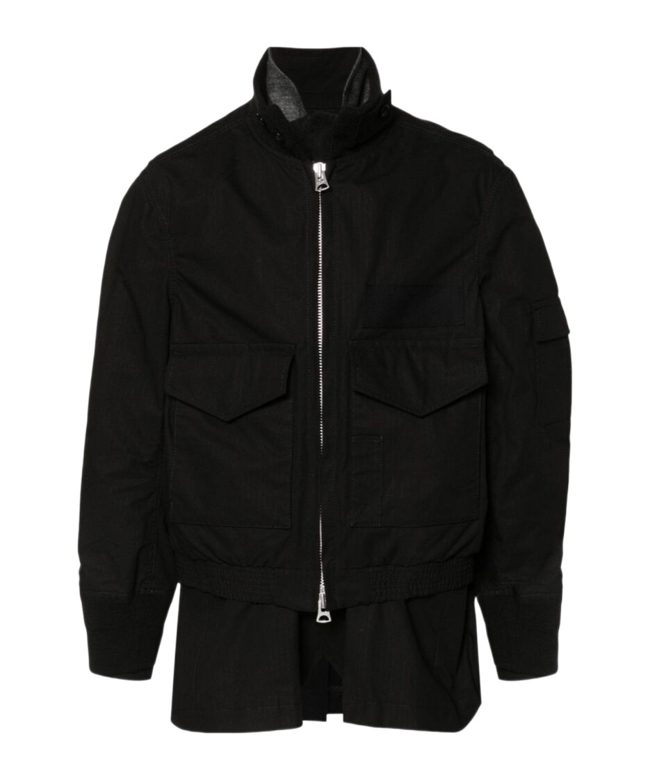 Sacai Rip Stop Zip-up Bomber Jacket In Black