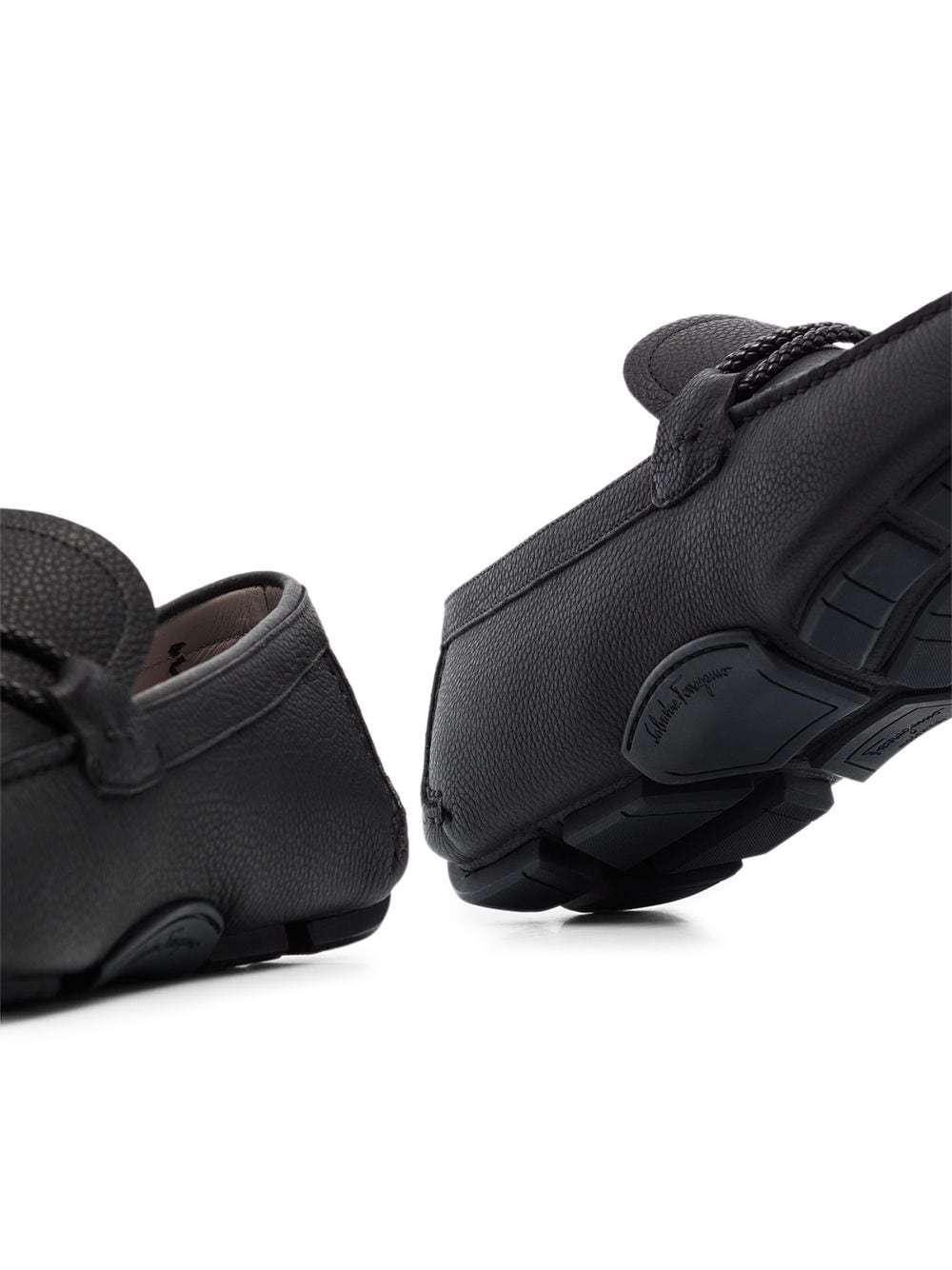 Ferragamo Black Solid Loafers In Black