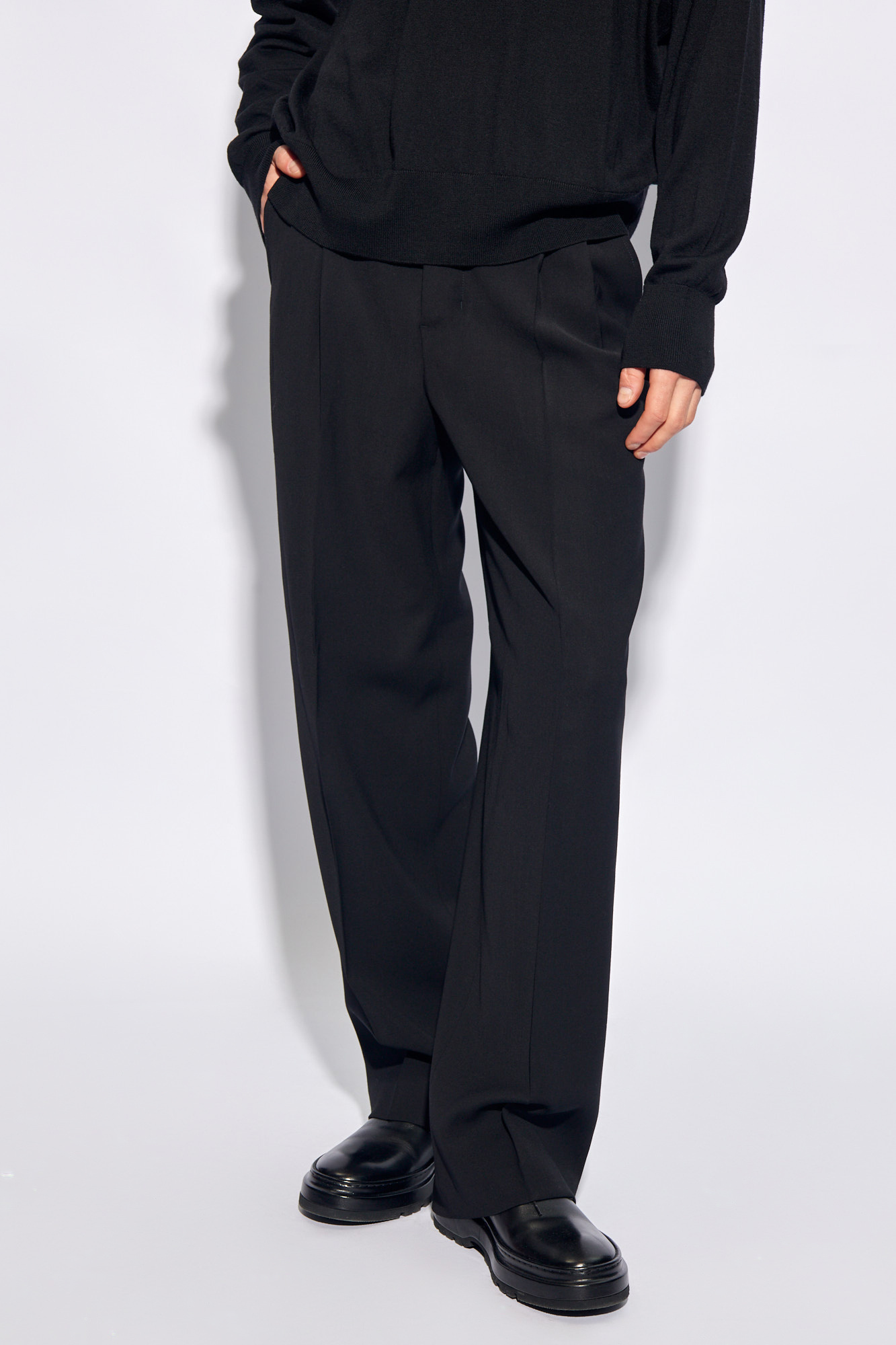 AMI ALEXANDRE MATTIUSSI AMI PLEATED WIDE-LEG TAILORED TROUSERS