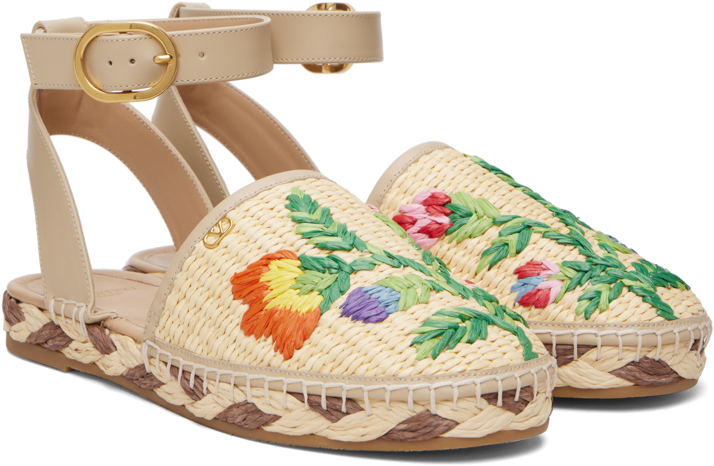Valentino Polished Leather And Woven Faux Espadrilles In Nude