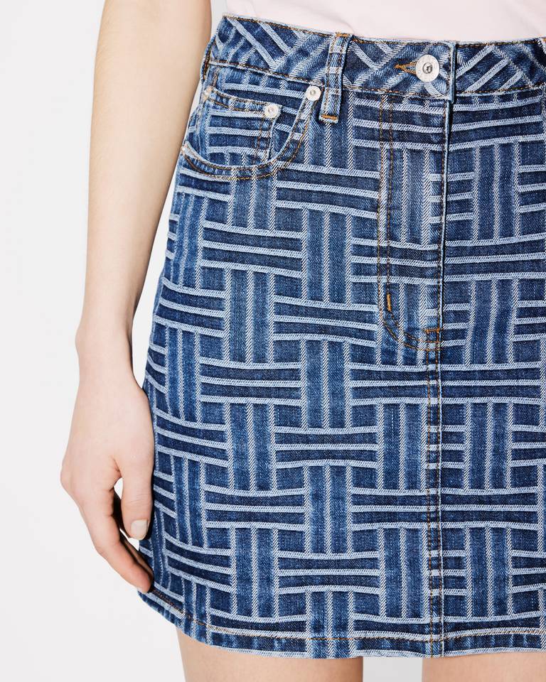 Kenzo Japanese Weave Denim Mini Skirt In Blue