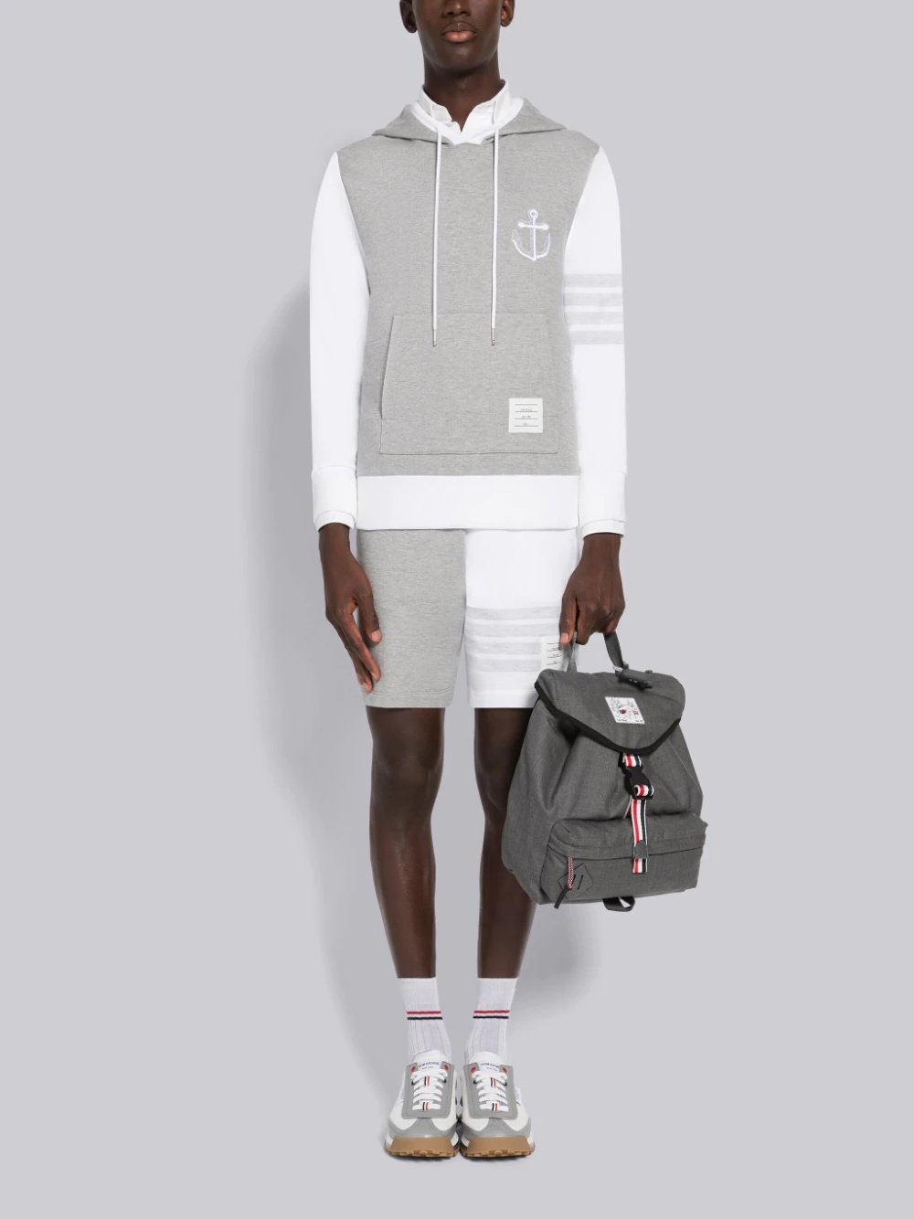 Thom Browne Panelled Cotton Track Shorts In Gray