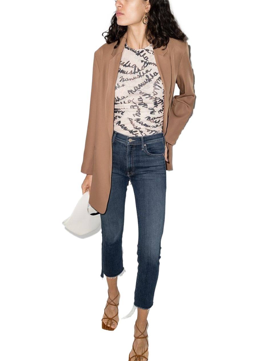 Mother The Insider Crop Step Fray High-rise Bootcut Jeans In Black