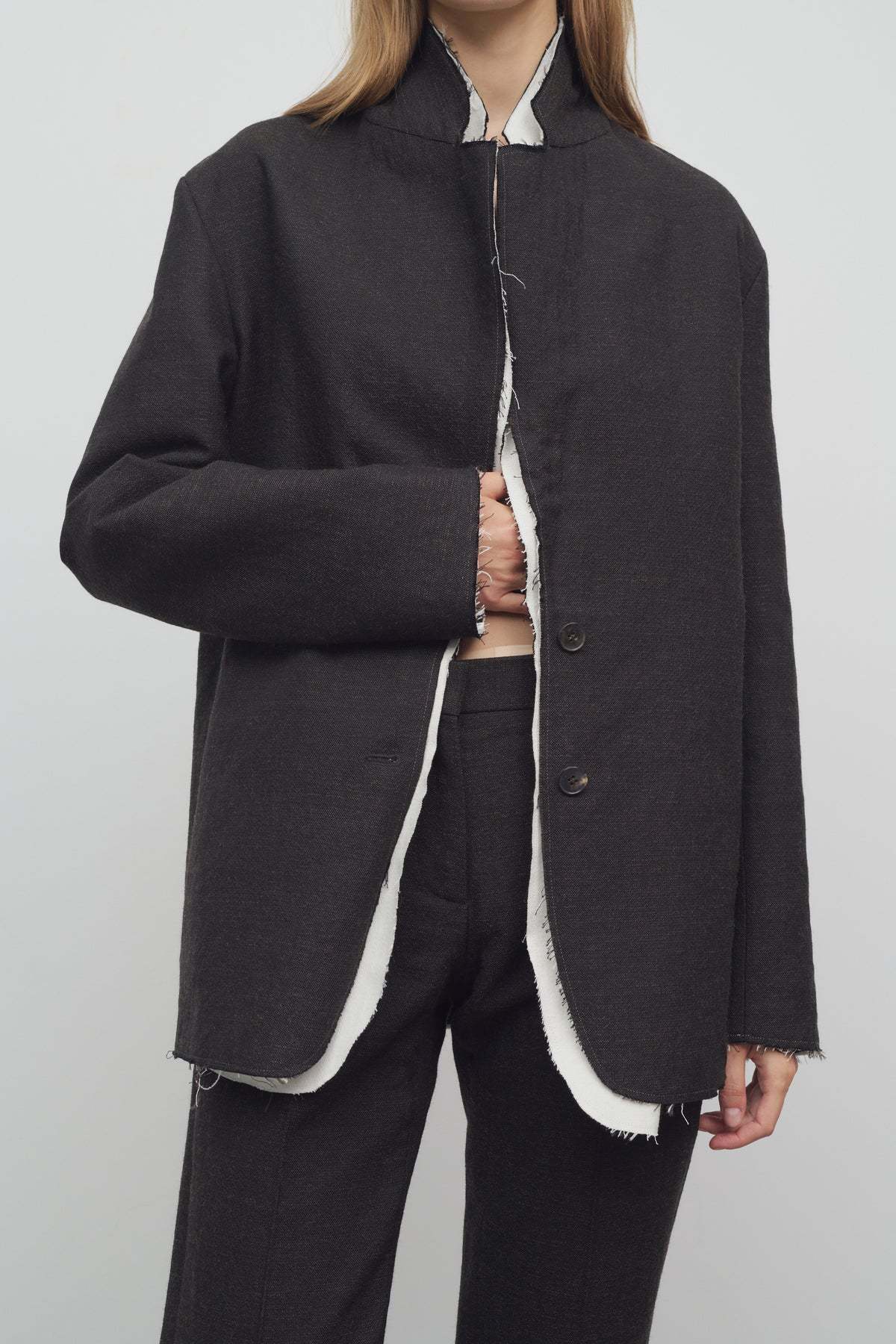 The Row Lysandre Raw-edge Cotton-wool Blazer In Black