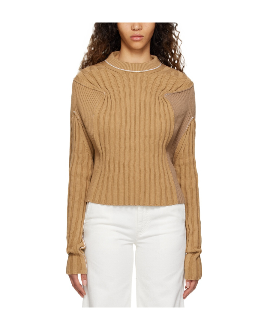 Shop Mm6 Maison Margiela Rib Knitted Sweater In Nude