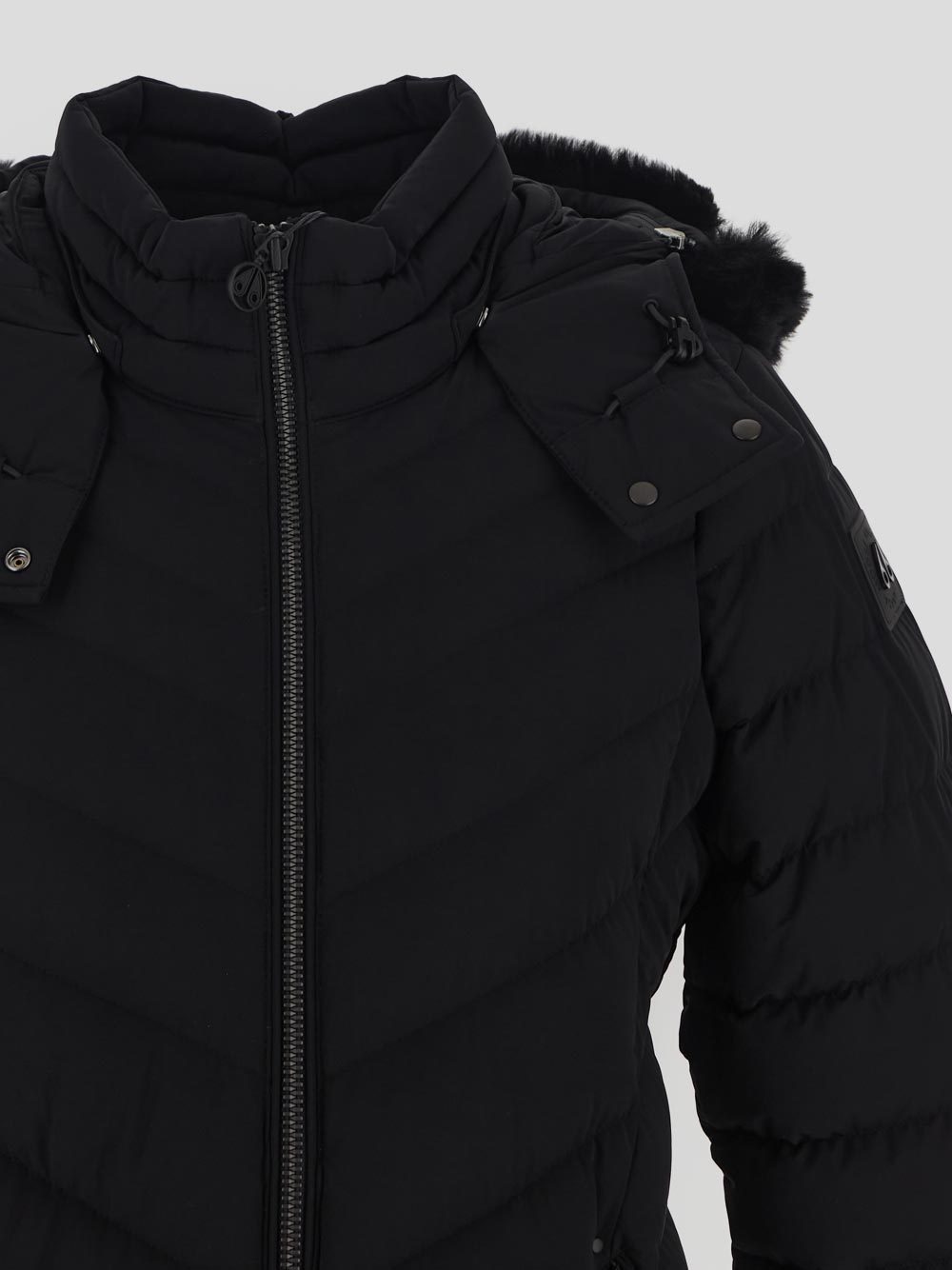 Moose Knuckles Faux-fur Hooded Padded Coat In Black