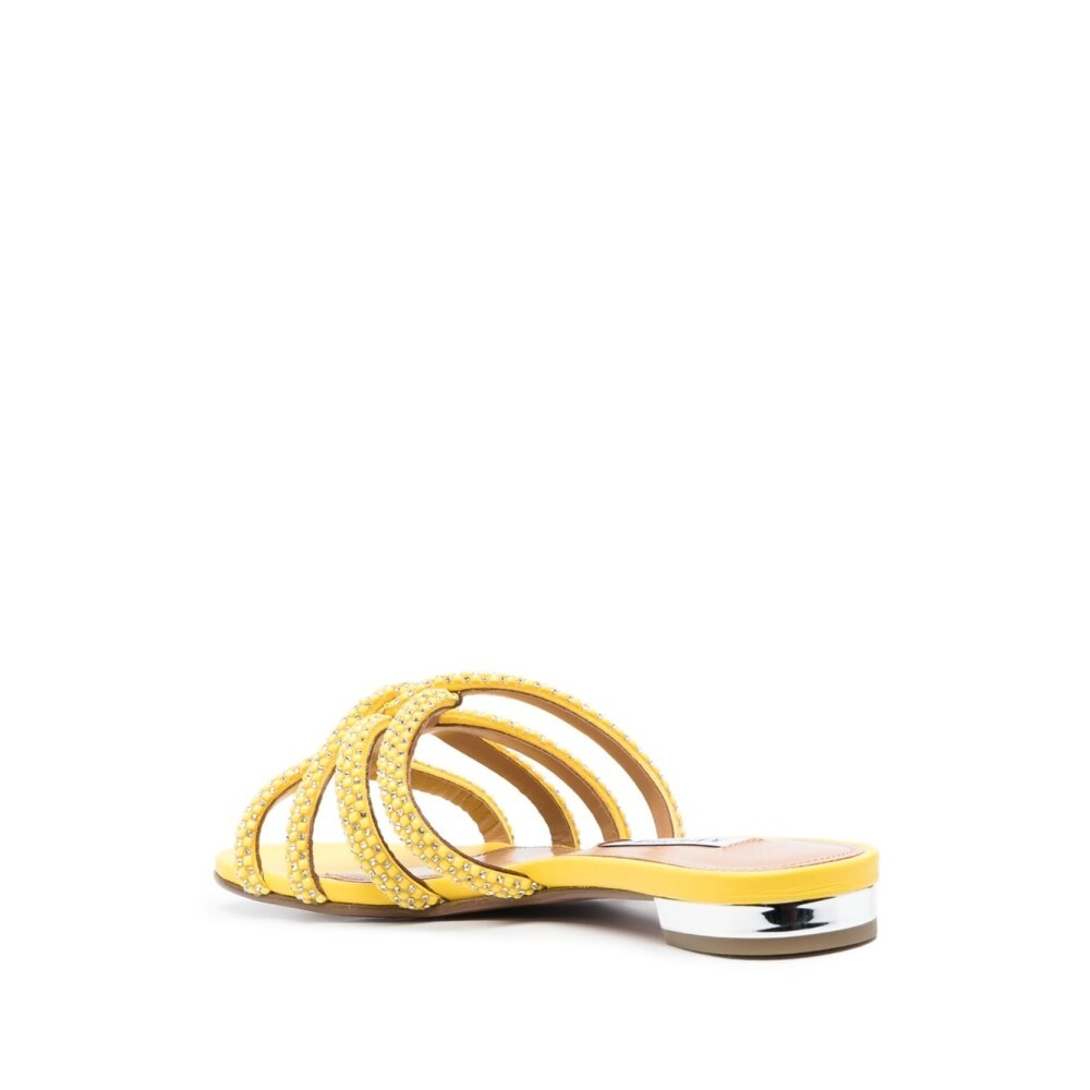 Aquazzura Moondust Embellished Flat Sandals In Yellow