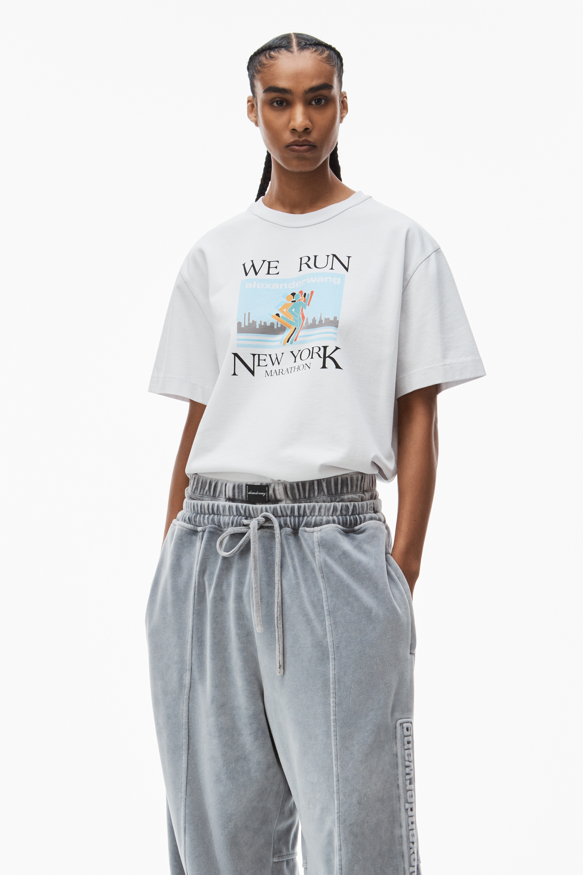 Alexander Wang Marathon Print Cotton Crew-neck T-shirt In White