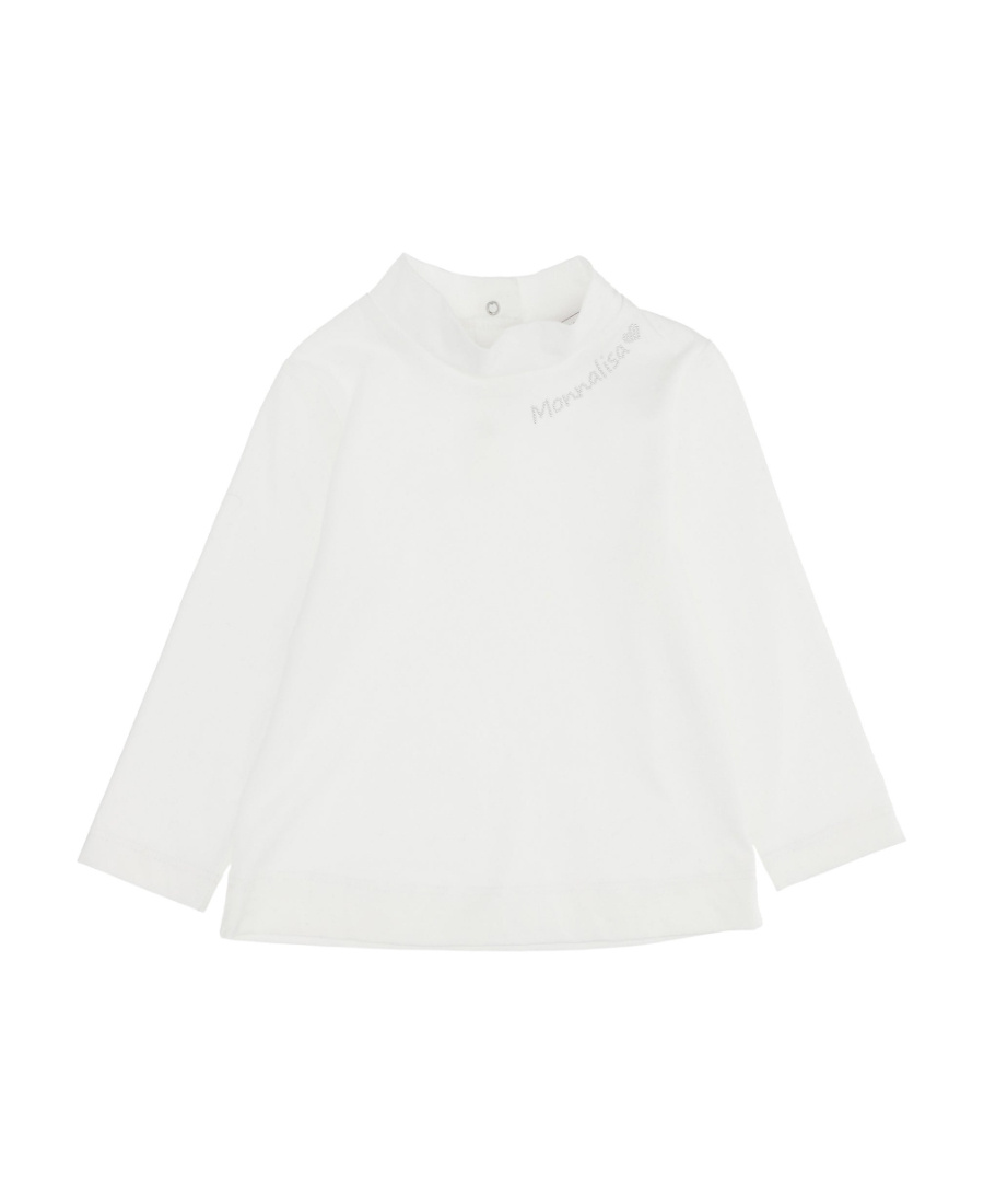 Monnalisa Logo Long-sleeved High-collar T-shirt In White