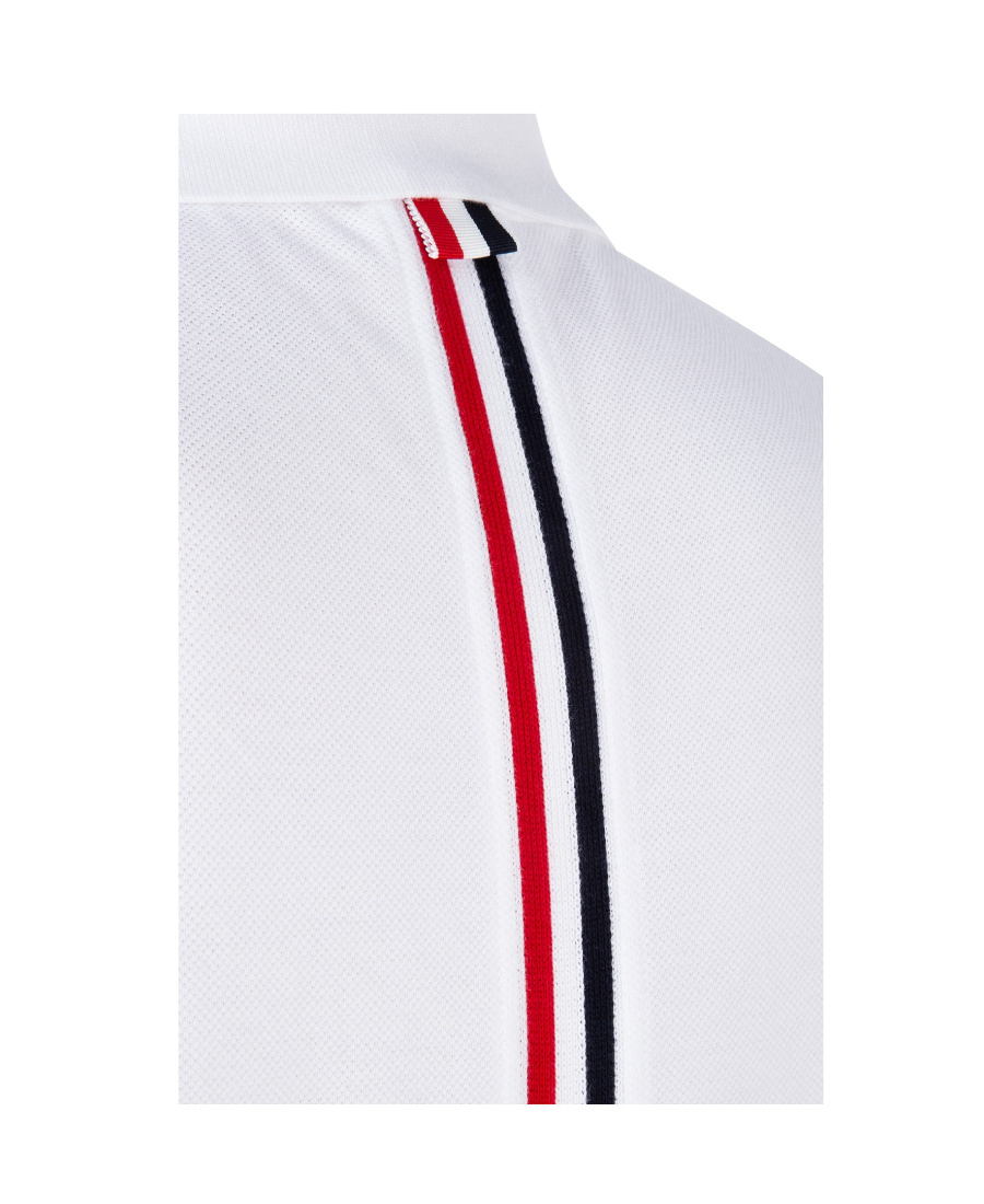 Thom Browne Center-back Stripe Piqué Polo In White