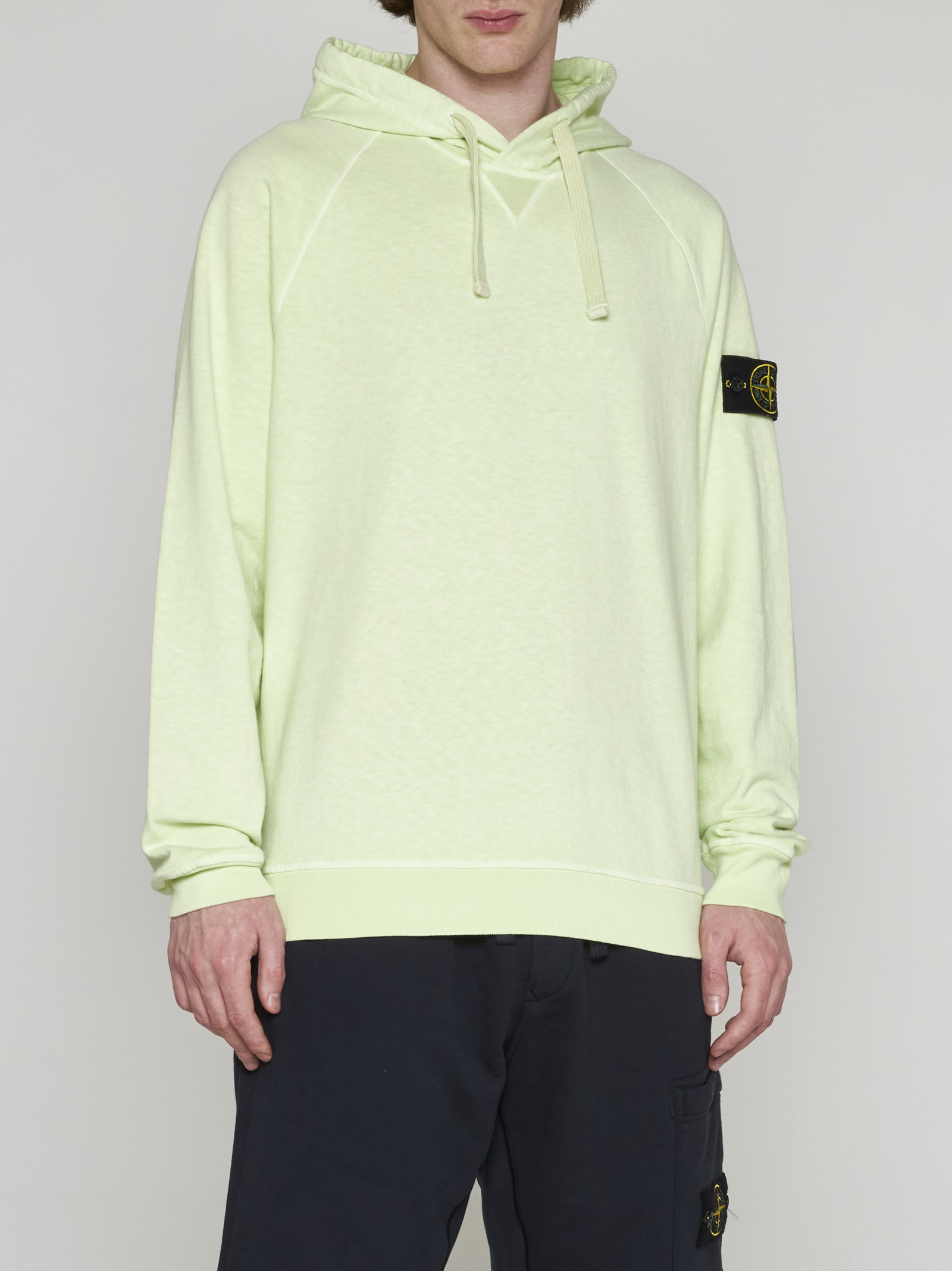 Stone Island Buttoned-patch Hooded Sweatshirt In Green