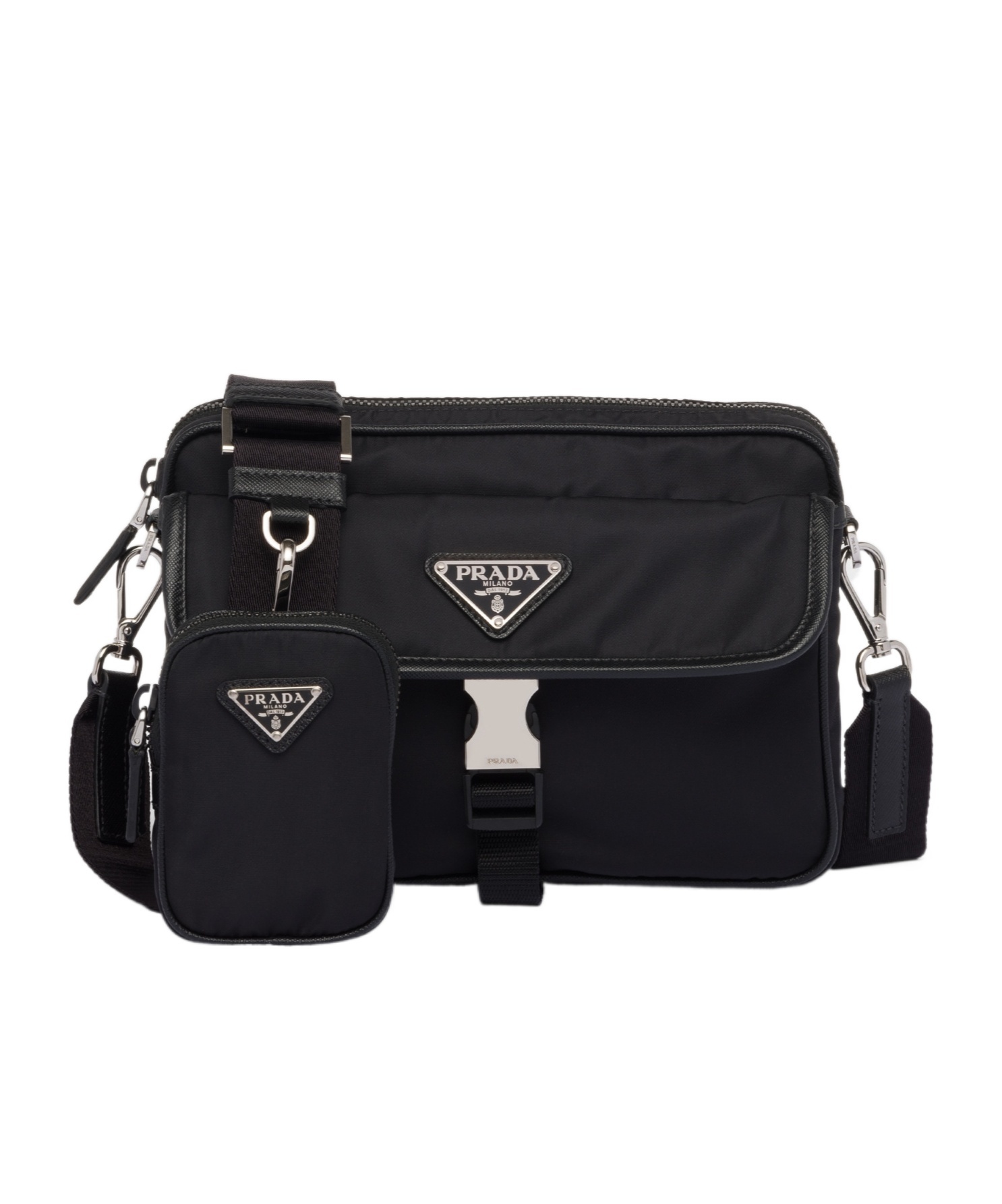 Prada Shoulder Bag In Re-nylon And Saffiano In Black