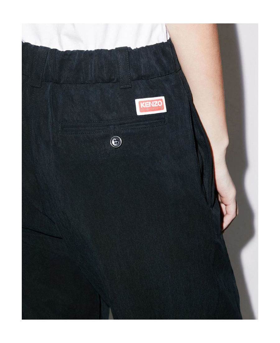Kenzo Cotton Wide-leg Trousers In Black