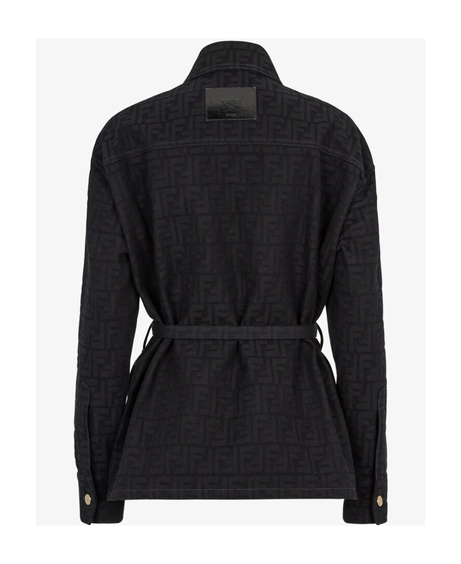 Fendi Ff-pattern Belted Jacket In Blue