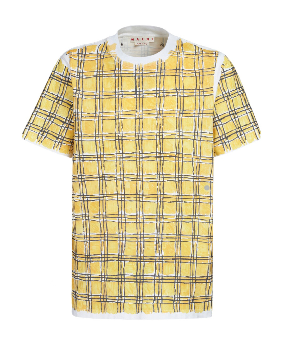 Marni Grid-pattern Cotton T-shirt In Multicolor