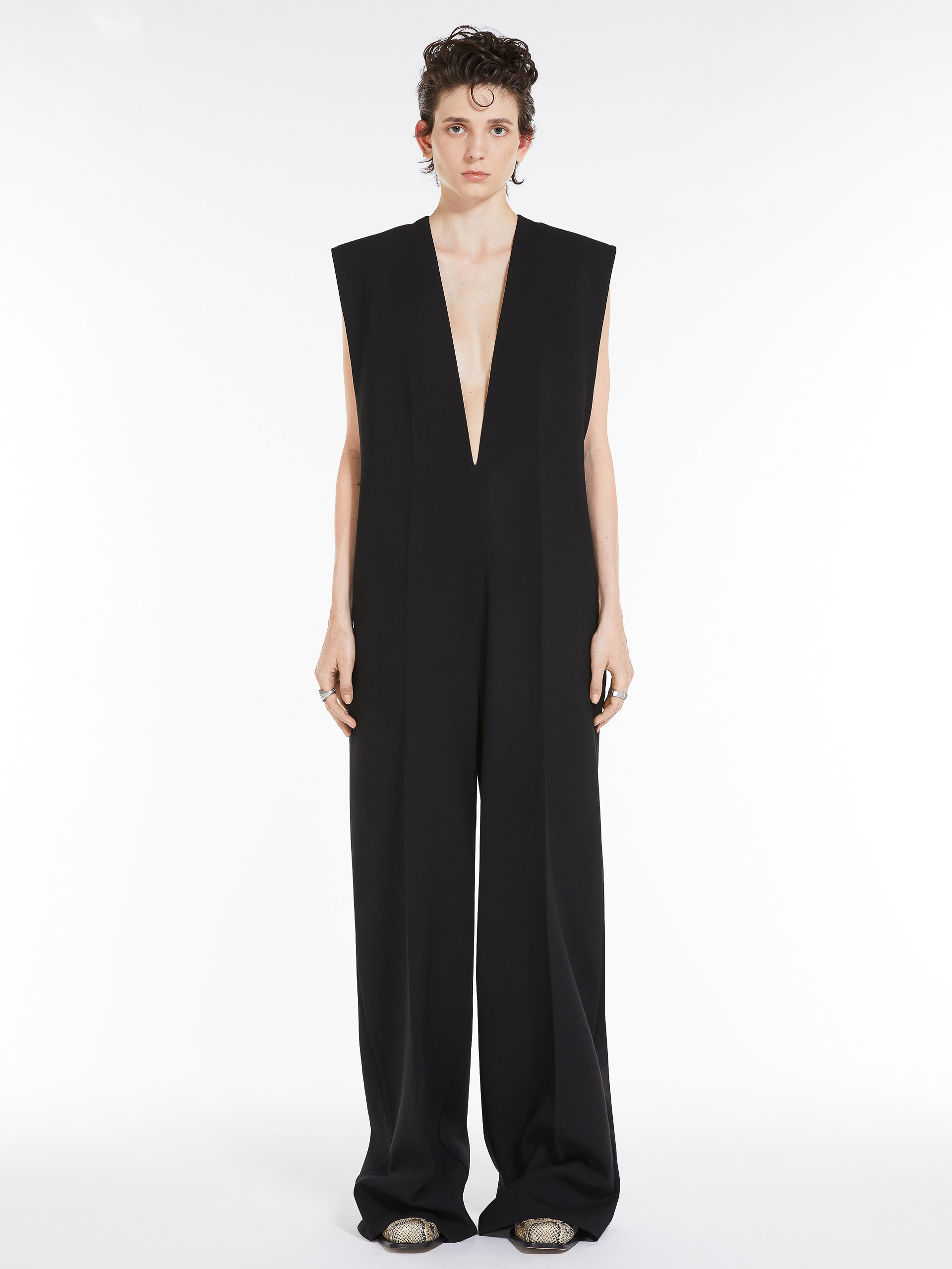 Sportmax Sleeveless Initial Shearing Wool Jumpsuit In Black