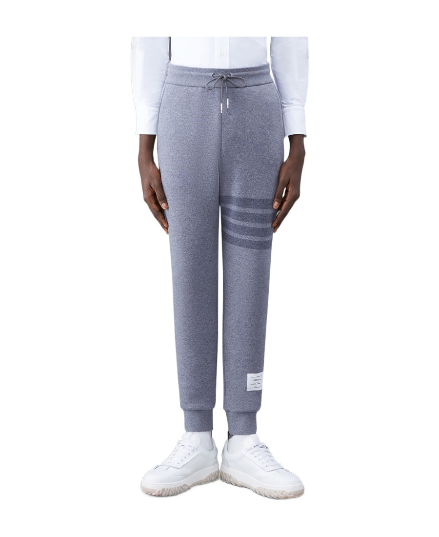 Thom Browne Stripe-detail Wool Track Pants In Gray