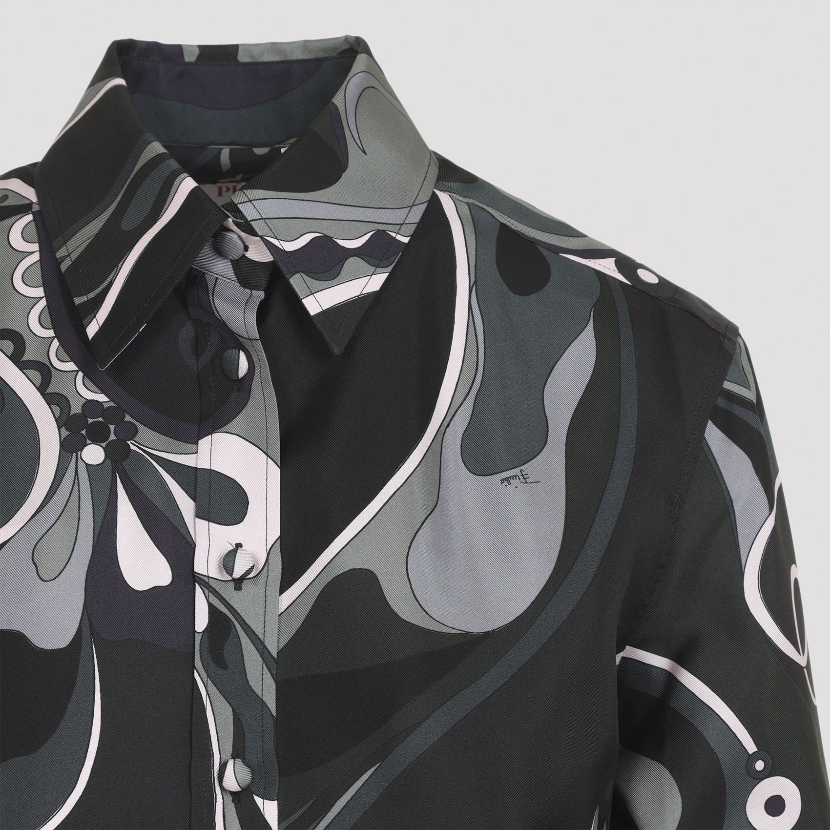 Pucci Abstract Pattern Long Sleeve Silk Shirt In Black