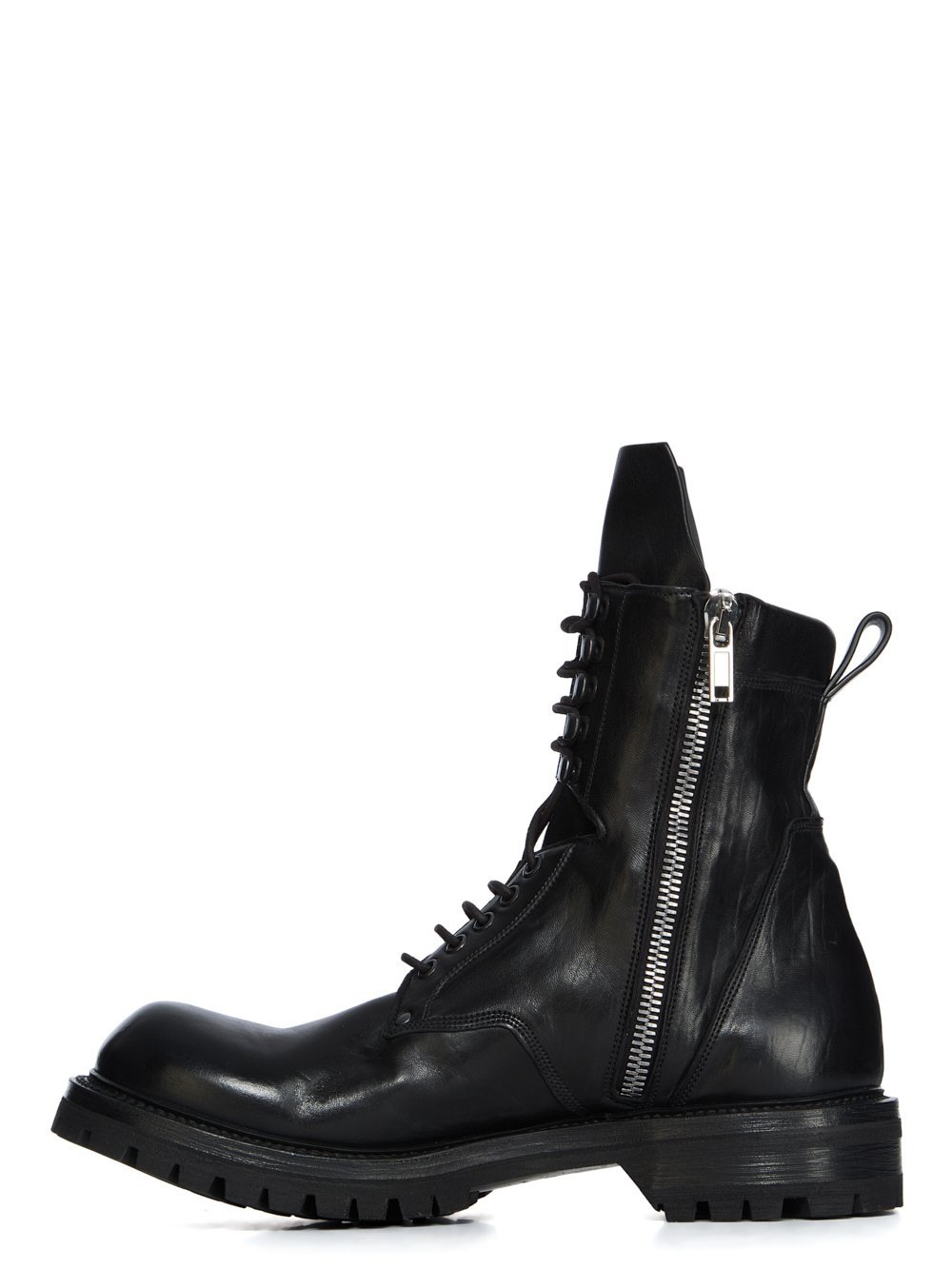 Rick Owens Leather Combat Boots In Black
