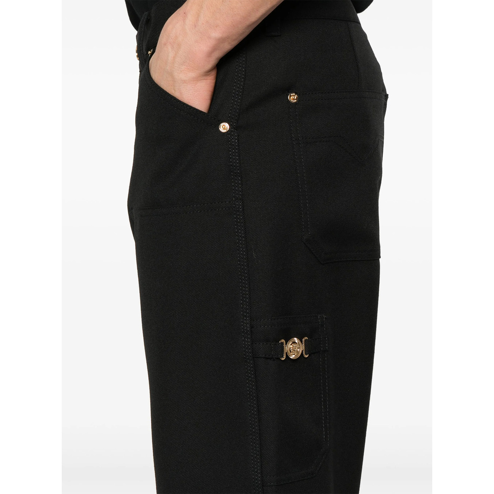 Versace Carpenter Logo-patch Straight-leg Trousers In Black