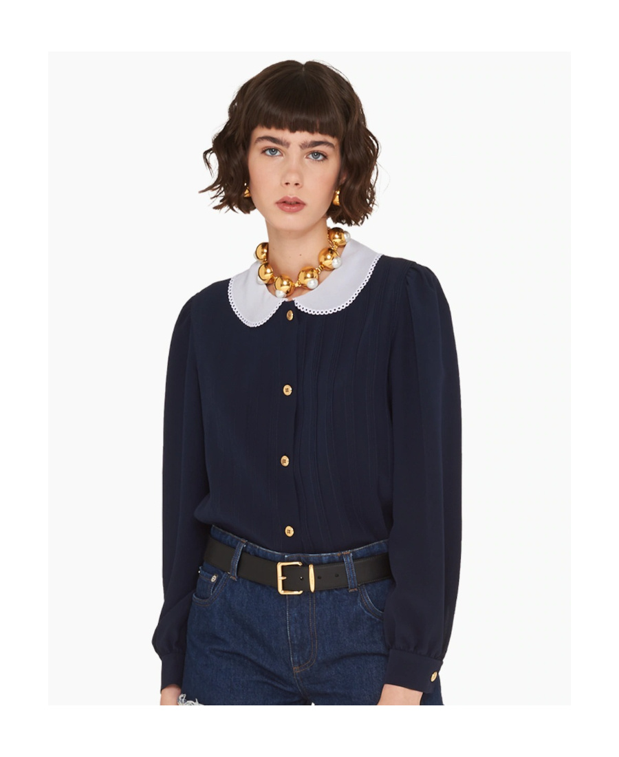 Miu Miu Lace-collar Long-sleeved Blouse In Blue