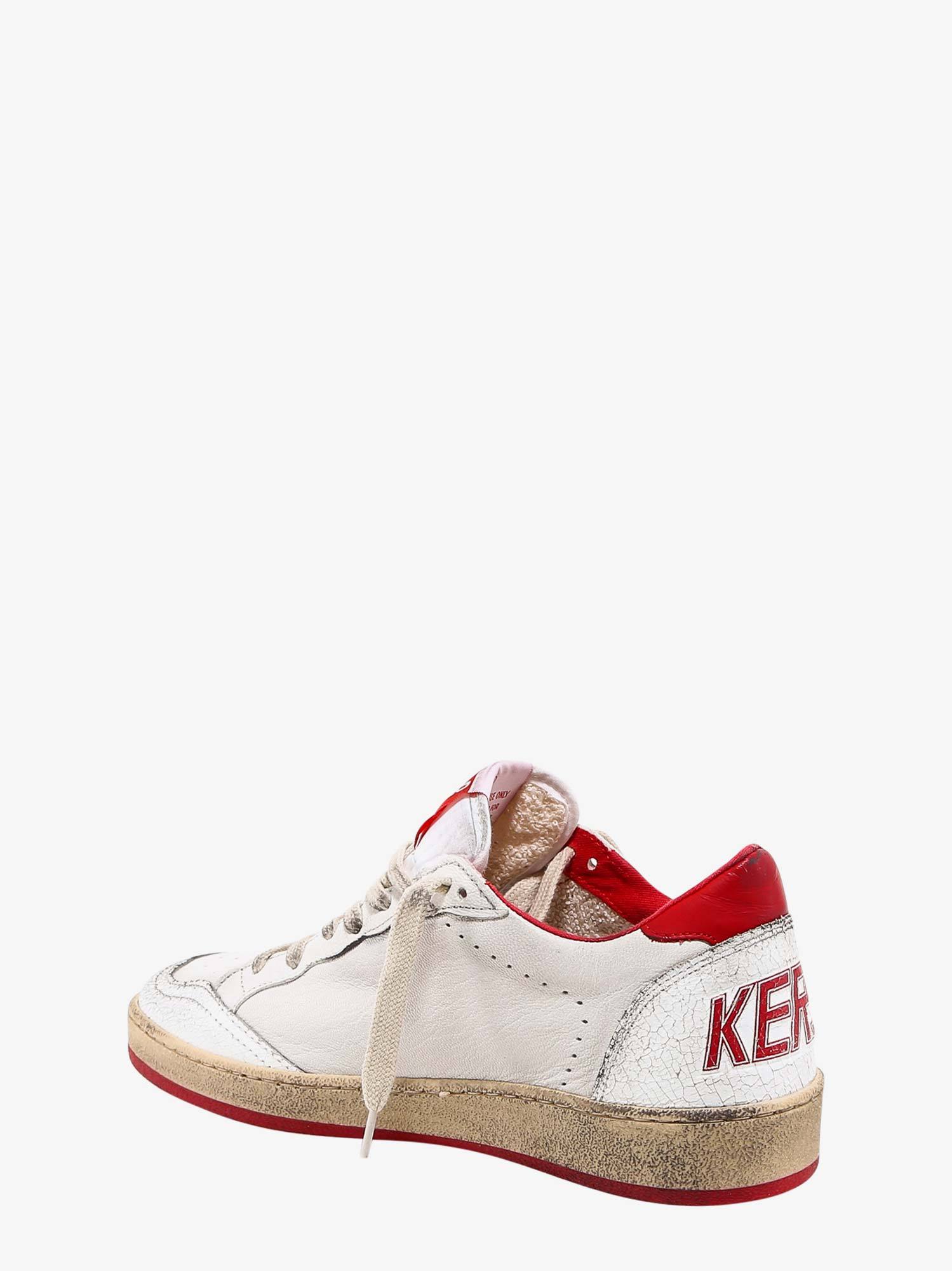 Golden Goose White Ball Star Sneakers In Leather With Red Star And Heel Tab In Multi