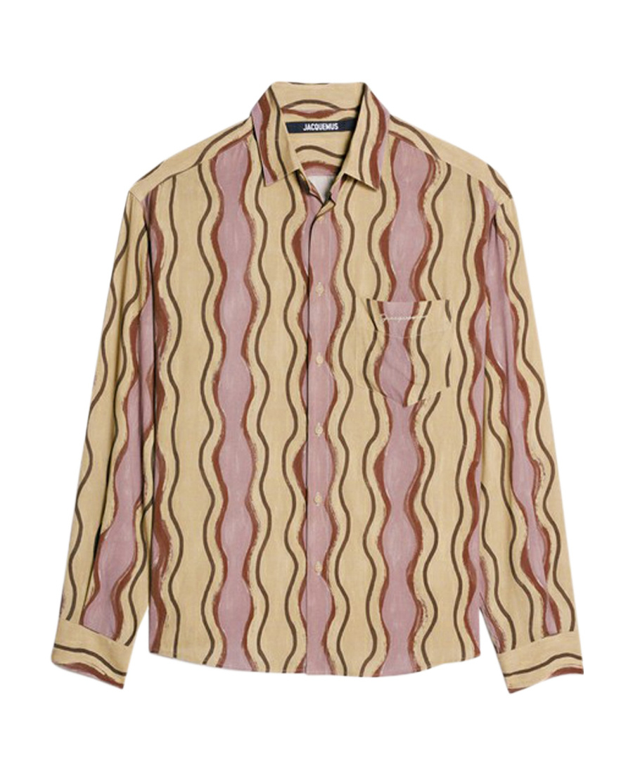 Jacquemus La Chemise Simon Print Brown Waves Stripe 52 In Nude