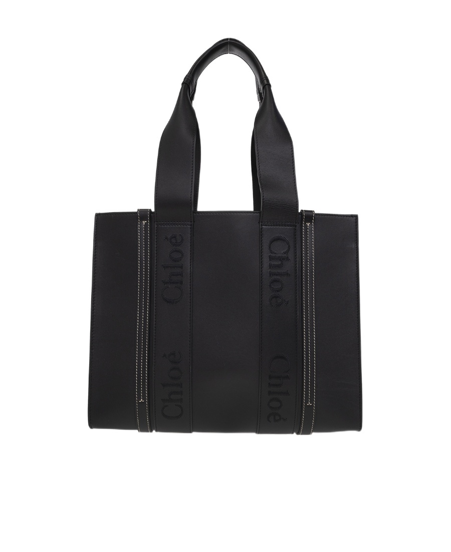 Chloé Medium Woody Tote Bag In Calf Leather In Black