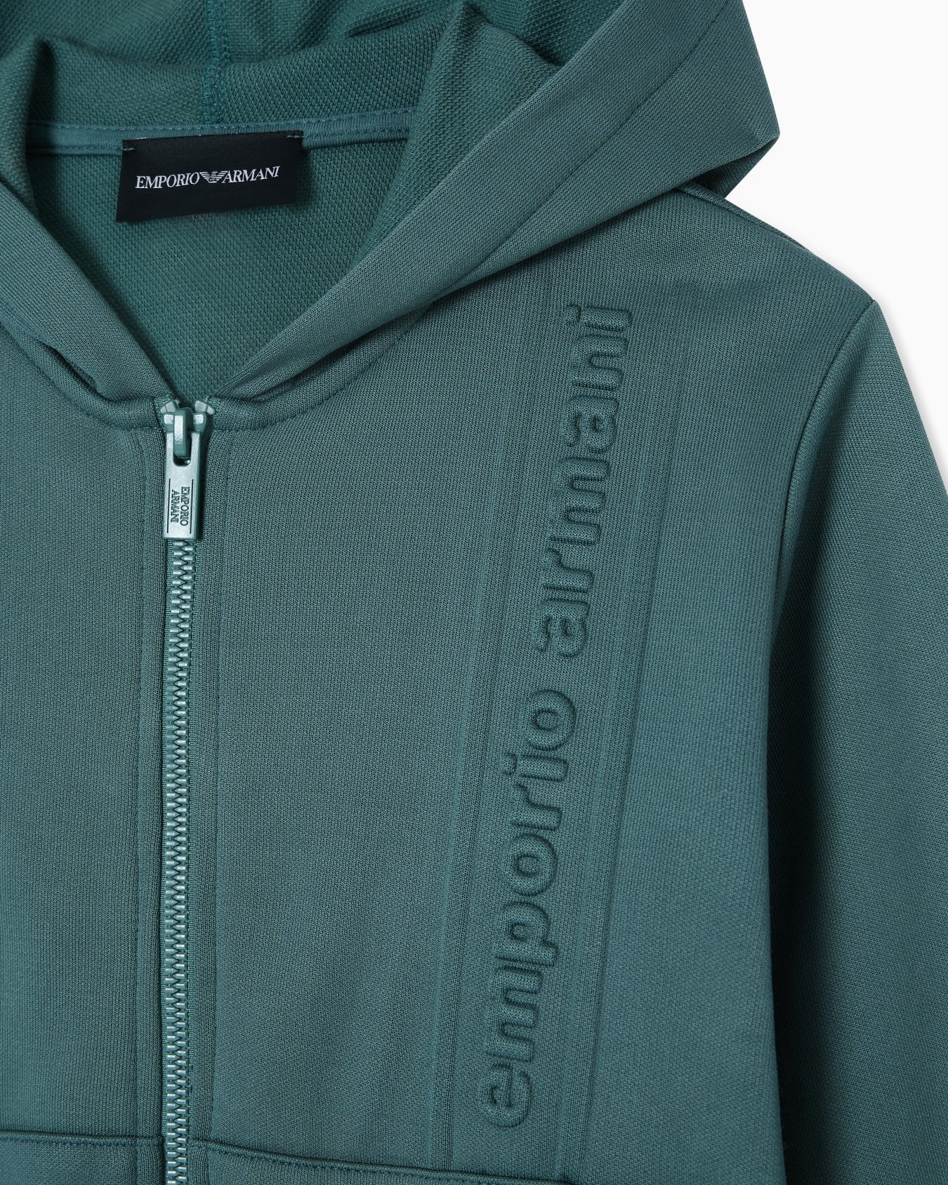 Emporio Armani Hooded Logo-detail Zip-up Sweatshirt In Green