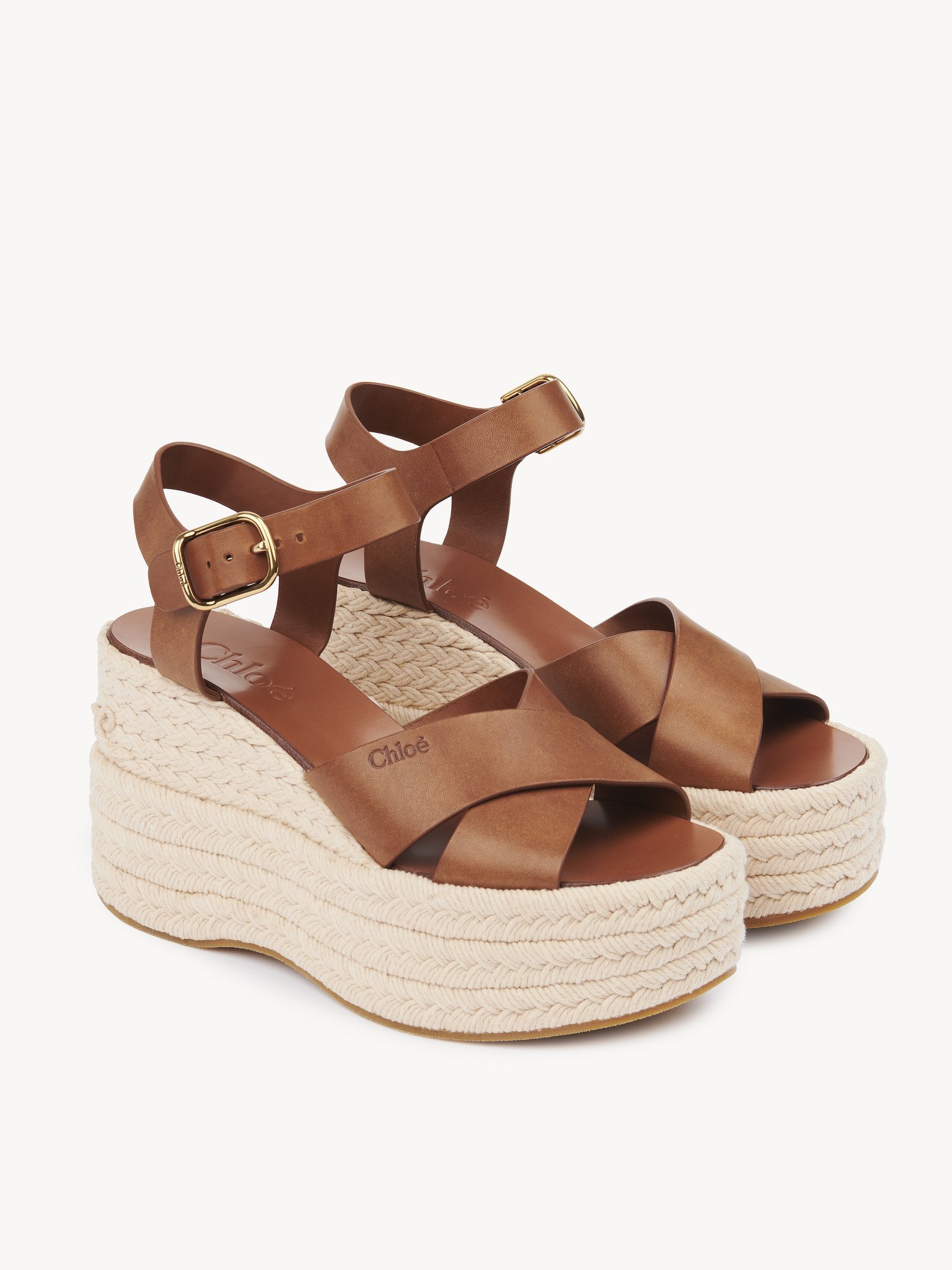 Chloé Espadrilles Compensées Isla Femme Brun Taille 36 100% Cuir De Veau