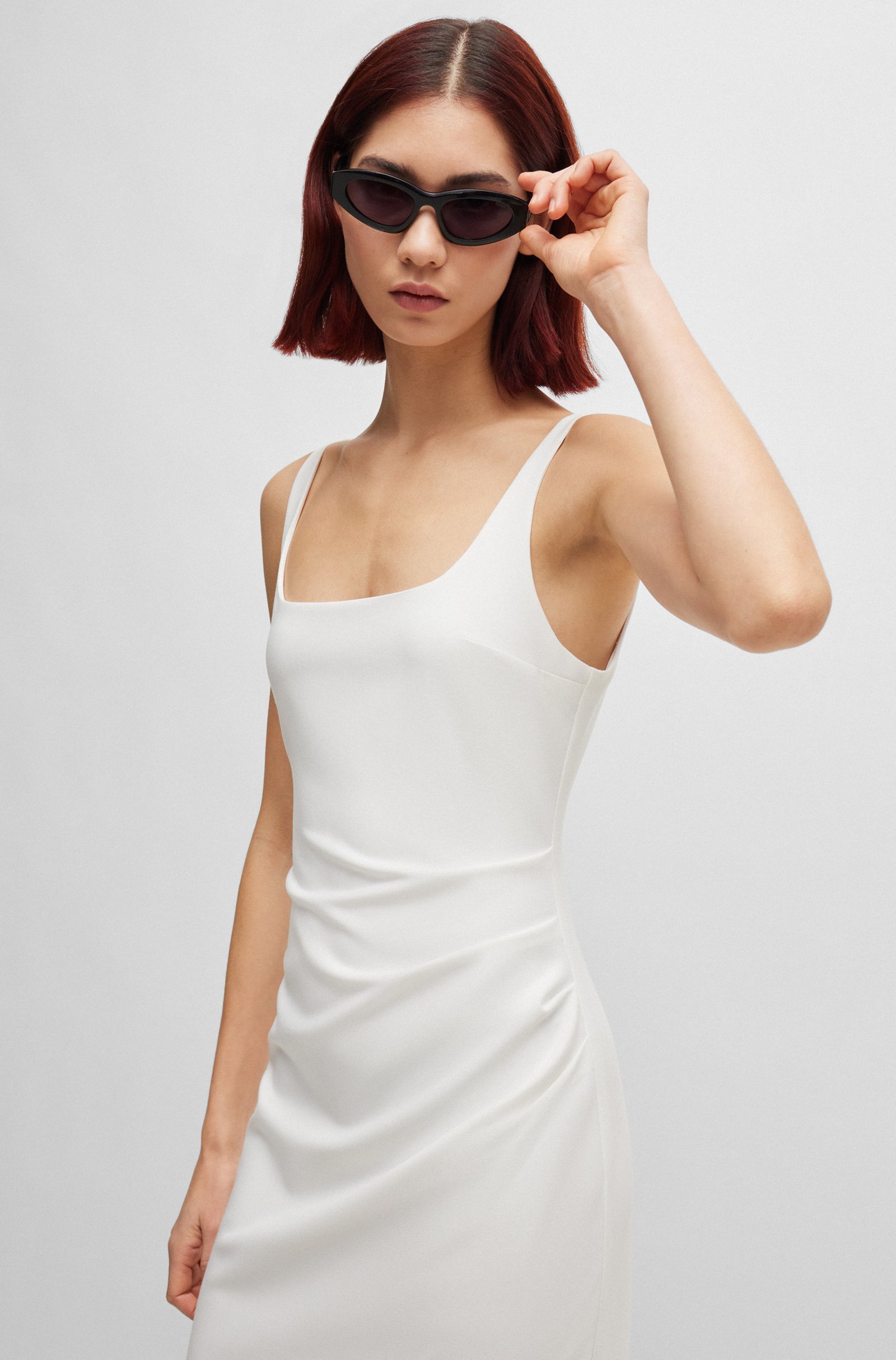 Hugo Boss Square-necked Dress With Pleated Details In White