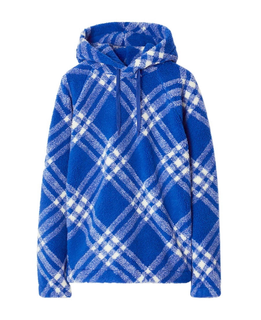 Burberry Check Fleece Hoodie In Blue