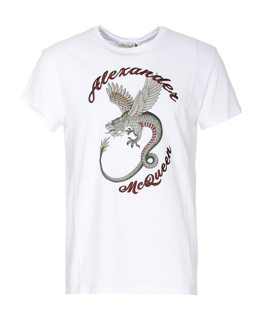 Alexander Mcqueen Feilong Logo Printed T-shirt In White