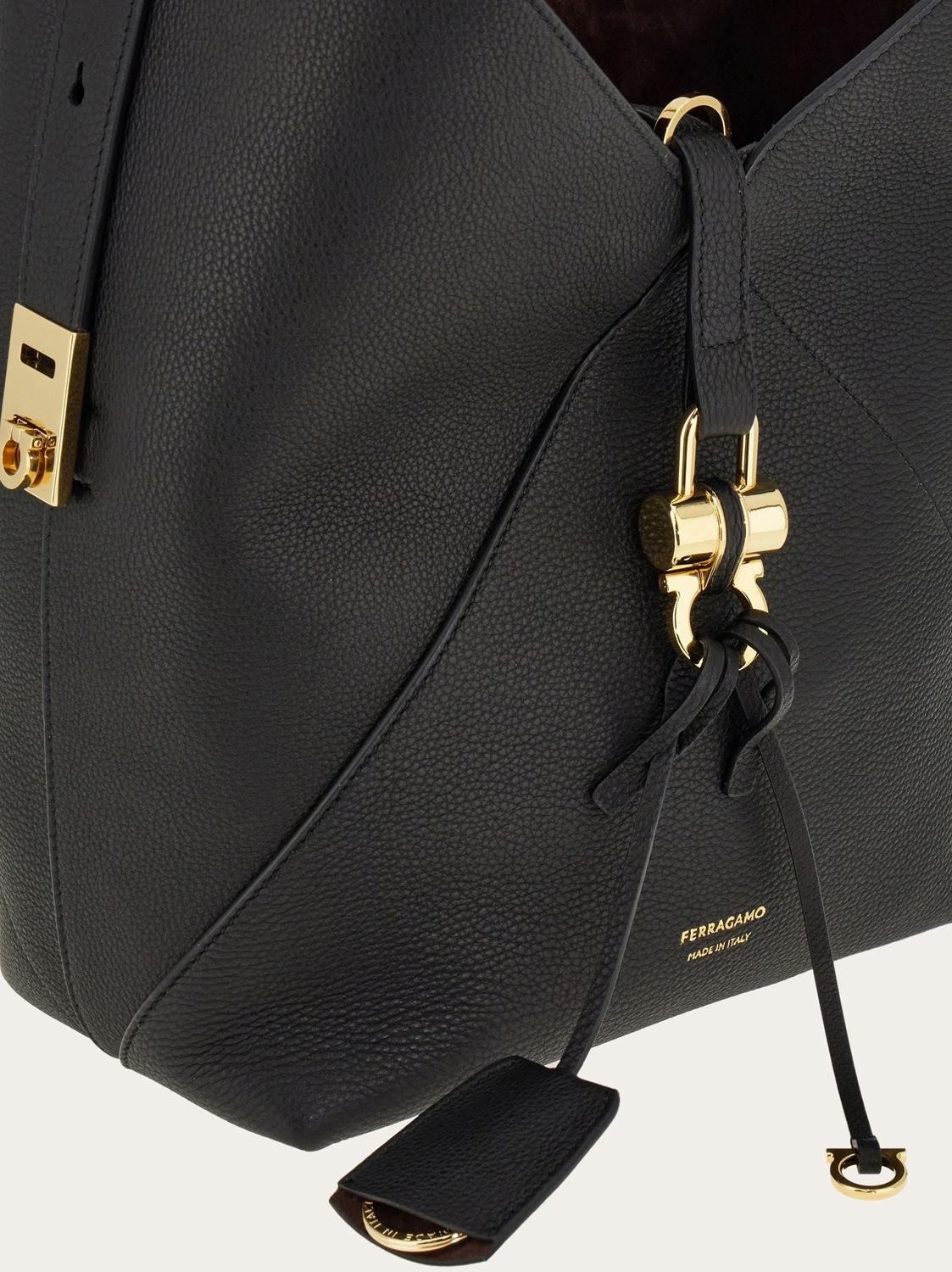 Ferragamo Hobo Medium Bag With Gancino Locker Shoulder Bags Black In Black
