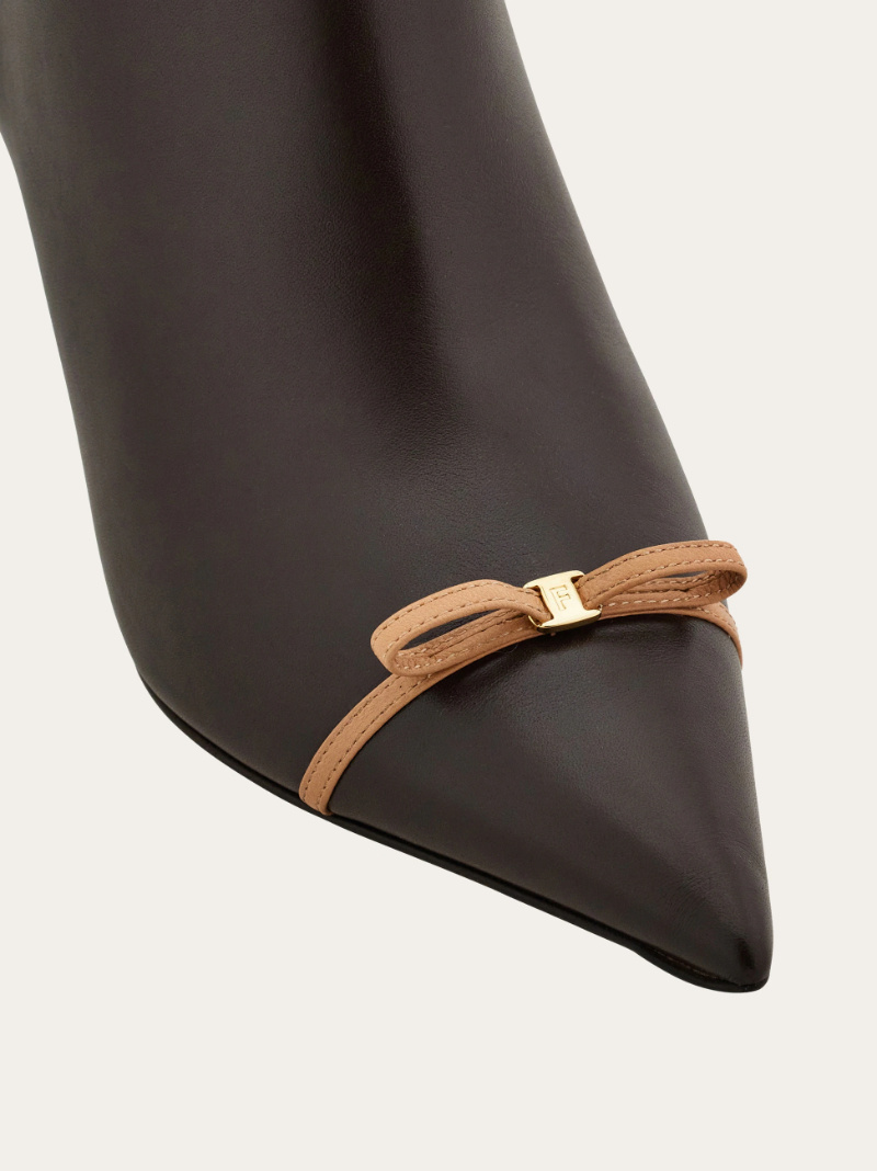 Ferragamo Pointed Ankle Boot With Mini Bow Detail In Brown