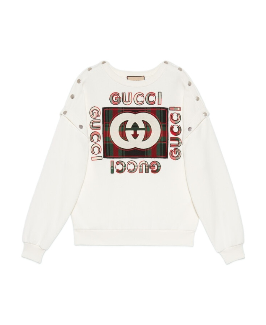 Shop Gucci Cotton Sweater With Retro Logo In White