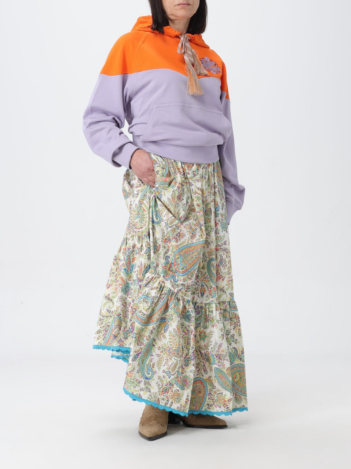 Etro Logo Embroidered Hooded Sweatshirt With Kangaroo Pocket In Multicolor