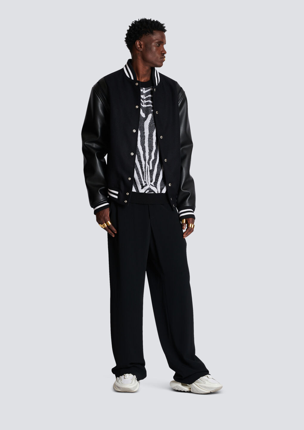 Shop Balmain Zebra Print Linen Jumper In Black